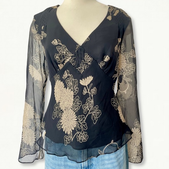 NWT Vintage 90s Y2K Ice Sheer Floral Chiffon Romantic Flowy Top Size 6 - Picture 2 of 11